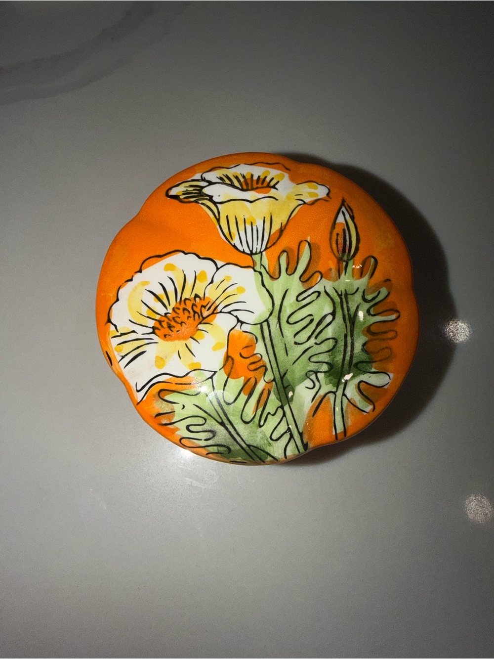 Vintage Hand-Painted Floral Enesco Ceramic Trinket Jar